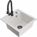 Granitinė virtuvinė plautuvė Mexen Vito su mai&scaron;ytuvu ir sifonu, Baltas+Juodas