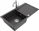 Granitinė virtuvinė plautuvė Mexen Leo su mai&scaron;ytuvu ir sifonu, Juodas granite+Chrome