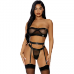 Forplay Dreamgirl Good As Gold 3-Piece Mesh Lingerie Set with Gold Accents L