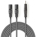 &bdquo;Nedis&ldquo; subalansuotas garso kabelis 2x XLR 3 kontaktų (F) - 3,5 mm lizdas (M) 3,00 m, tamsus pjūklo dantų ra&scaron;tas