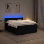 Lova su čiužiniu ir LED ap&scaron;vietimu Juoda 200 x 200 cm Aksomas