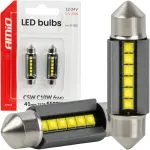 LED lemputės canbus C5W C10W 41 mm 2525 6 SMD balta 12 V 24 V amio-05009