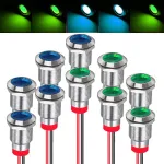 Runcci-yun 10 vnt. 12v-24v 12 mm 1/2 colio Led metalinis indikatorius, atsparus vandeniui signalinis žibintas, Led panelės montavimo indikatorius (žalias &times; 5 mėlynas &times; 5)