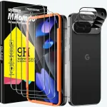 Milomdoi 3 stiklų rinkinys, skirtas Google Pixel 9, grūdintas stiklas su 3 kamerų apsauga, grūdinto stiklo ekrano apsaugos priedai, [tinka pir&scaron;tų atspaudų skaitytuvui] telefono dėklas