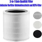 Atsarginis filtras levoit core 400s | core 400s-rf, suderinamas su levoit core 400s oro valytuvu, 3-in-1 hepa aktyvintos anglies filtras - 1 vnt., baltas