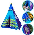 DIDELĖ VAIKI&Scaron;KA PALAPINĖ TEEPEE TIPI STABILUS NAMAS MĖLYNA