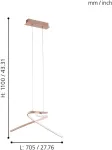 Eglo Palozza Led pakabinamas &scaron;viestuvas, 2 lempučių pakabinamas &scaron;viestuvas, aliuminis ir plastikas, valgomojo stalo lempa, svetainės lempa, rožinio aukso spalvos, baltas