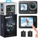 Akaso veiksmo kamera 4k 20mp wifi povandeninė kamera ipx8 atspari vandeniui veiksmo kamera eis 2.0 su jutikliniu ekranu, priartinimu, valdymu balsu, i&scaron;oriniu mikrofonu ir 2x1350mah baterijų rinkiniu - brave 7 (pilka)
