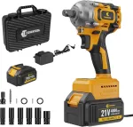 Akumuliatorinis smūginis veržliasukis 680 N.m, 21 V sukamasis smūginis veržliasukis su 4000 Mah akumuliatoriumi namams ir automobiliui, 1/2 colio akumuliatorinis smūginis veržliasukis su led darbo lempute, 6 galvutės 14/17/18/19/21/22 mm