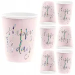 Party Deco Popieriniai gimtadienio puodeliai Happy Birthday rožiniai 220ml 6vnt