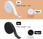Yewseas 2 vnt. 14 m elastinė juosta su sagų kilpelėmis, juoda ir balta, elastinės juostos plotis 20 mm ir 20 sagų, elastinė siuvimo juosta kelnėms, sijonams, galvos juostai
