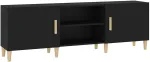 TV staliukas Televizoriaus spintelė, juoda, 150x30x50cm, apdirbta mediena