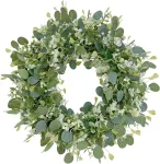 Avoik eukalipto vainikas priekinėms durims 42 cm eukalipto dirbtiniai dekoratyviniai vainikai žalias vainikas dirbtinis pakabinamas durų vainikas sieninis vainikas pavasario vasaros vainikas vestuvių namų dekoravimui
