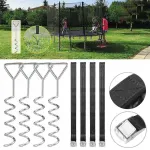 4x TRAMPOLINO TVIRTINIMO INKARŲ RINKINYS, PATVARŪS TRAMPOLINO DIRŽAI