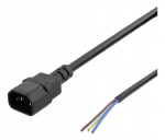 DELTACO C14 atviras kabelis, 2m, IEC C14, 10A, juodas / DEL-109UC