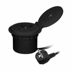 Orno Baldų lizdas? 8 cm įleistas į stalvir&scaron;į su indukciniu įkrovikliu, USB įkroviklis su 2 lizdais A ir C, kabelio įvorė su 1,8 m laidu, 1x2P + Z, 2xUSB 2,4A 5V, juoda