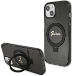 Apple Guess GUHMP13MHRSGSK iPhone 13 / 14 / 15 6.1" juodos spalvos dėklas Ring Stand Script Glitter MagSafe