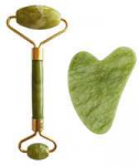 Palsar 7 Masažo volelis ir plok&scaron;telė Guasha žalias xiuyan žadeitas ("Light Žalias Xiuyan Jade Roller" - Gua Sha rinkinys)