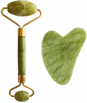 Palsar 7 Masažo volelis ir plok&scaron;telė Guasha žalias xiuyan žadeitas ("Light Žalias Xiuyan Jade Roller" - Gua Sha rinkinys)