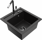 Granitinė virtuvinė plautuvė Mexen Vito su mai&scaron;ytuvu ir sifonu, Metallic juodas/sidabrinis+Juodas/Chrome
