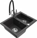 Granitinė virtuvinė plautuvė Mexen Carlos su mai&scaron;ytuvu ir sifonu, Juodas granite+Juodas/Chrome