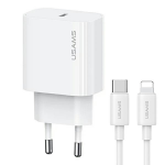 USAMS Ład. siec. 1xUSB-C T65 PD20W PD Greitas įkrovimas US-CC226 + laidas USB-C/Lightning US-SJ712 30W baltos spalvos Yi Series OYXLTZ02