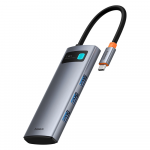 &bdquo;Baseus Metal Gleam 7in1 HDMI 4K 60Hz USB-C&ldquo; &scaron;akotuvas / 3x USB 3.0 / USB-C PD / SD / Micro SD - pilkos spalvos