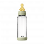 BIBS naujasis stiklinis buteliukas nuo dieglių 240 ml medium flow pilnas komplektas Sage