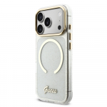 Guess IML Glitter Script Strap MagSafe dėklas skirtas iPhone 17 Pro Max Transparent