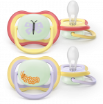 Philips Avent čiulptukas &bdquo;Ultra Air&ldquo;, naktinis, 0-6 mėn., geltonas/violetinis