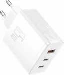 Baseus 65W GaN3 USB-C sieninis įkroviklis, 3 portų PD/PPS greito krovimo adapteris, baltas