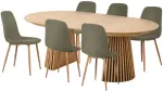 House Nordic Valgomojo komplektas, valgomojo stalas ir 6 kėdės, ąžuolas, tamsiai žalia, ąžuolo faneruotė