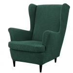 Užvalkalas foteliui su auk&scaron;tu atlo&scaron;u, lapų ra&scaron;to, tamsiai žalios spalvos