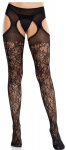 Leg Avenue Hosiery Leg Avenue Floral Lace Garter Stockings Juodas - Integrated Suspender Design