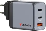 Verbatim GNC-65 GaN įkroviklis, 3 prievadų, 65 W, USB-A/USB-C