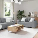 Sofa Dviejų dalių sofos komplektas su pagalvėlėmis, &scaron;viesiai pilkas audinys