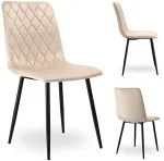 Aksominis krėslas DEXTER, smėlio spalvos, dygsniuotas, metalinėmis kojelėmis, 89 cm auk&scaron;čio, valgomojo kėdė, virtuvės krėslas, mink&scaron;tas krėslas