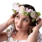 Gėlių vainikas Boho nuotakai, mergvakariui, universalus &scaron;viesiai rožinis