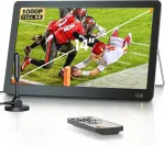 Vaizdo grotuvas Desobry 14.1 colio ne&scaron;iojamas televizorius su dvb-t2 hd antena ir 3000 mah baterija, full hd hdmi/usb/av prievadai, integruotas stovas stovyklavimui/avarijoms (įskaitant nuotolinio valdymo pultą) (dvb-t2)