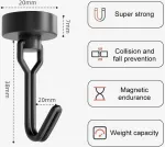 Karells 4 juodų magnetinių kabliukų rinkinys, 5kg magnetiniai kabliukai, juodi, ypač stiprūs, 16 mm pasukami neodimio magnetiniai kabliukai, skirti geležinėms durims, &scaron;aldytuvams, virtuvei, drabužių kabyklai, biurui, magnetinis kabliukas