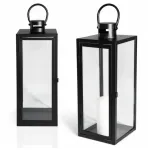 Juodas metalinis ir stiklinis žibintas žvakėms, dekoratyvinis mažas - 38 cm