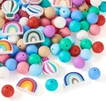 Boutigem 101 vnt. vaivoryk&scaron;tės spalvų silikoninės karoliukai, kar&scaron;to oro baliono formos, 15 mm mink&scaron;ti guminiai karoliukai, apvalūs birūs karoliukai papuo&scaron;alų gamybai, ra&scaron;iklių dekoravimui