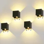 Kingwei 4 x led lauko sieninis &scaron;viestuvas 12 w su judesio davikliu, ip65, &scaron;iltai balta 3000 k, reguliuojamas spindulio kampas, juodas