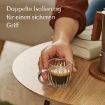 Cosumy Dvisieniai espresso puodeliai, 80 ml, 4 vnt. rinkinys su rankena, eleganti&scaron;kas briaunuotas dizainas su plaukiojančiu efektu, galima plauti indaplovėje, kri&scaron;tolo skaidrumo terminiai stiklai