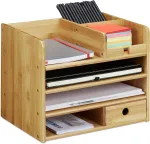 Relaxdays bambuko stalo organizatorius, A4 formato dėklas lai&scaron;kams, užra&scaron;ų ir ra&scaron;iklių organizatorius, stalčius, biuro saugojimo sistema, A x P x G: apie 26 x 33 x 24 cm