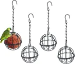 Orssmigs 4 x apvalus riebalų kamuoliukų laikiklis, metalinis lesyklėlė pauk&scaron;čiams, pakabinamas, 7 cm skersmens, juodos spalvos maitinimo stotelės laukiniams pauk&scaron;čiams su S formos kabliukais, skirtas sodo laukiniams pauk&scaron;čiams, kikiliams, žvirbliams, ...