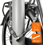 Axa Absolute C5-90 kombinuota spyna dviračiui su kodu, 90 cm ilgio grandininė spyna, 7 apsaugos lygis, 5 mm plieninės grandys, juodas apsauginis dangtelis