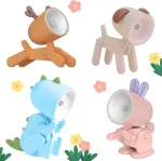 Kartoninė mini naktinė lemputė, 4 mini gyvūnų lempų rinkinys, mini naktinė lemputė vaikams, miela led &scaron;uns naktinė lemputė, animaciniai gyvūnai, vaiki&scaron;ka naktinė lempa, gyvūnų stalinė lempa vaikams, studentams