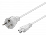 Įžemintas prietaiso kabelis DELTACO tiesus CEE 7/7 į tiesų IEC 60320 C5, 1m, max 250V / 2.5A, 3X0.75mm2, baltas / DEL-109CV