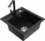 Granitinė virtuvinė plautuvė Mexen Vito su mai&scaron;ytuvu ir sifonu, Juodas